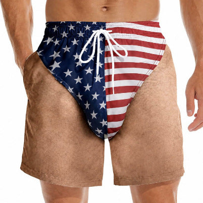 Men Funny Fake Two Piece Boardshorts