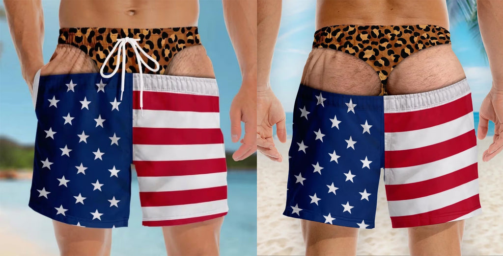 Men Funny Fake Two Piece Boardshorts
